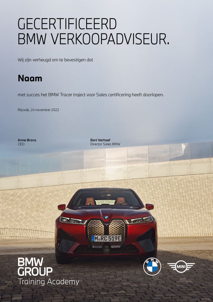 Grafisch ontwerp certificaat Verkoopadviseur BMW