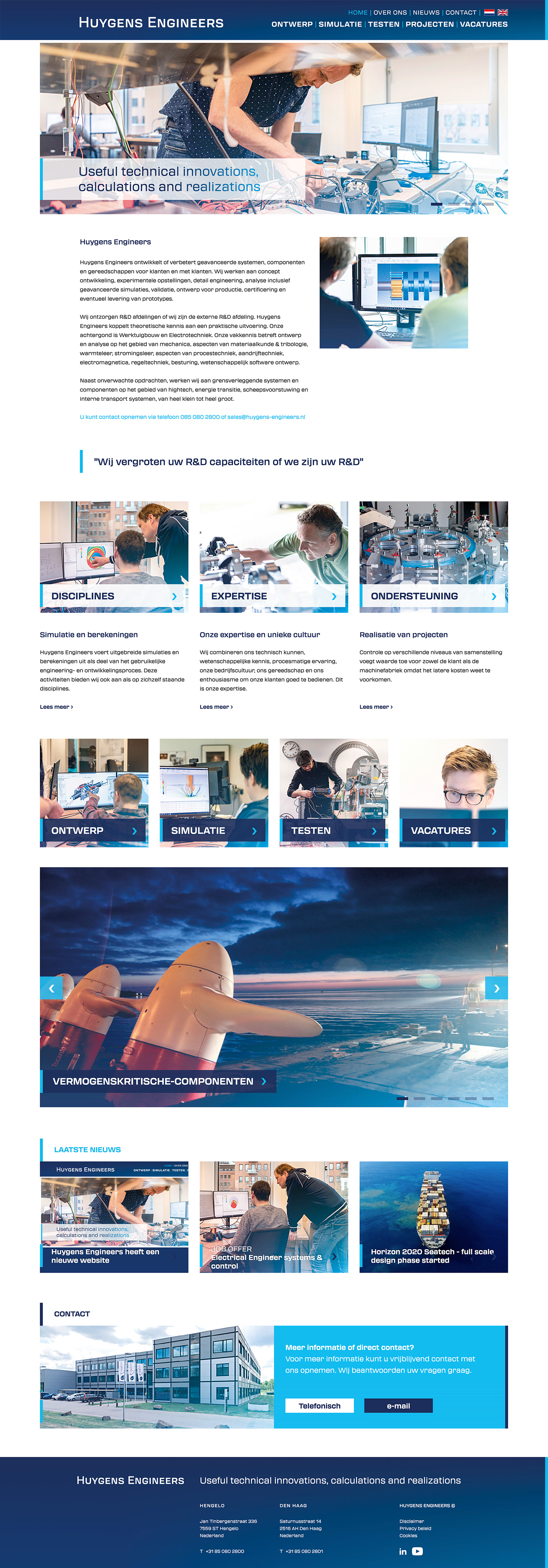 Volledige homepagina van de Huygens Engineers website