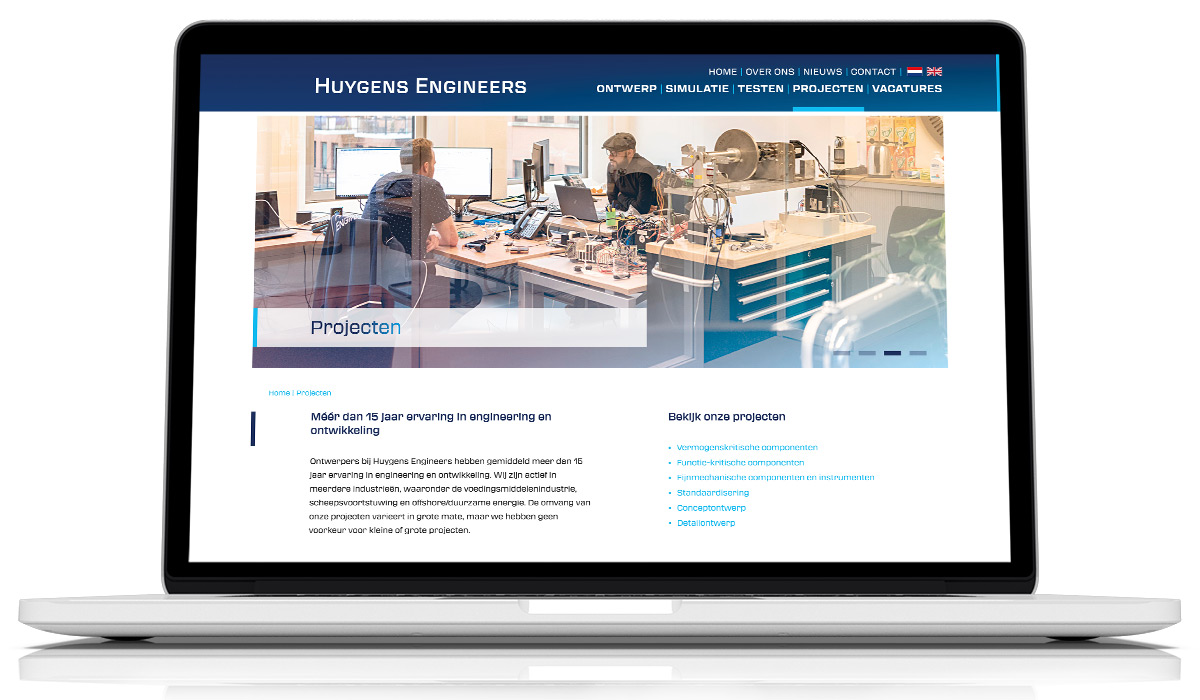 Projecten pagina van de Huygens Engineers website