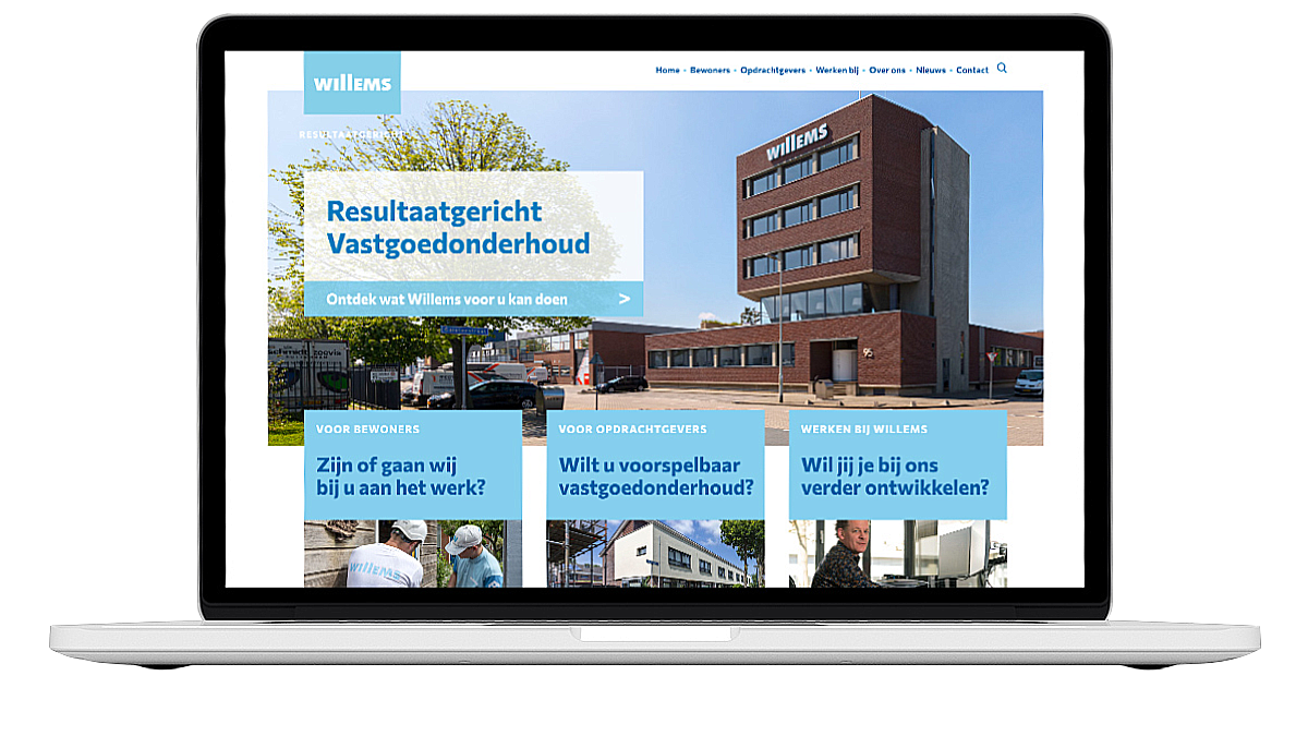 Laptop met de website van Willems Vastgoedonderhoud