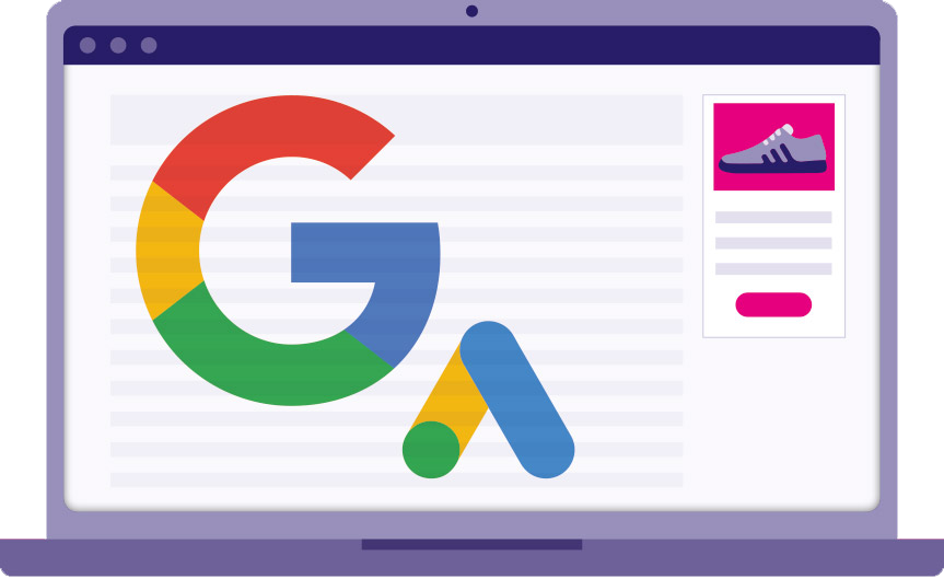 Illustratie van een laptop met Google logo's